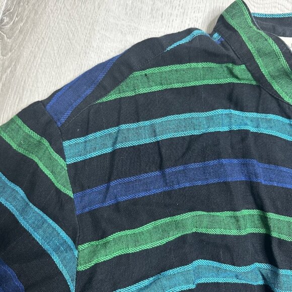 Jaeger Shirt Womens 14 Large Linen Long Sleeve Striped Button Up Vintage Style - Picture 3 of 11